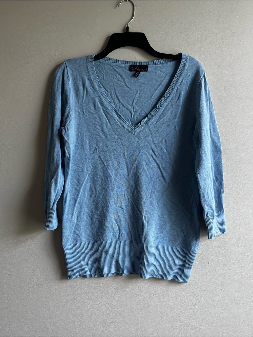 VTG 90s Takeout Light‎ Blue V-Neck Women's Sweater